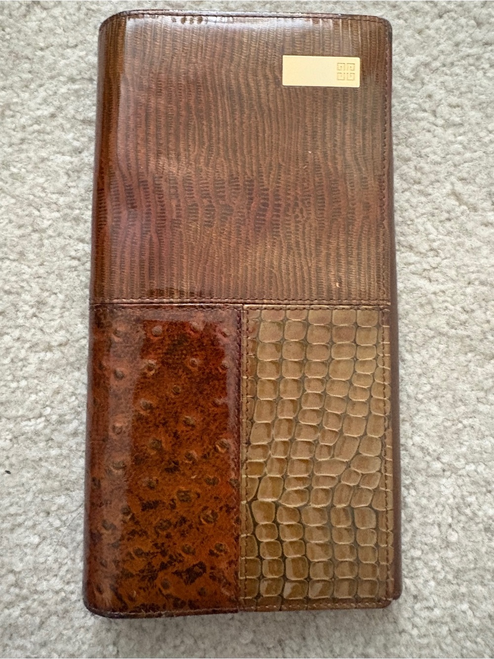 Givenchy Brown Croc-Embossed Leather Clutch with Gold Logo Plaque
